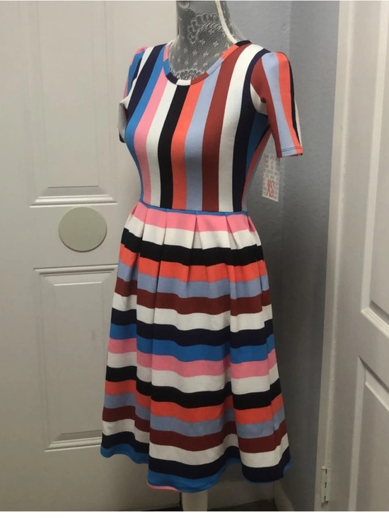 LuLaRoe Dresses & Skirts - LuLaRoe Striped Midi Dress in Pink, Blue, Red, Black